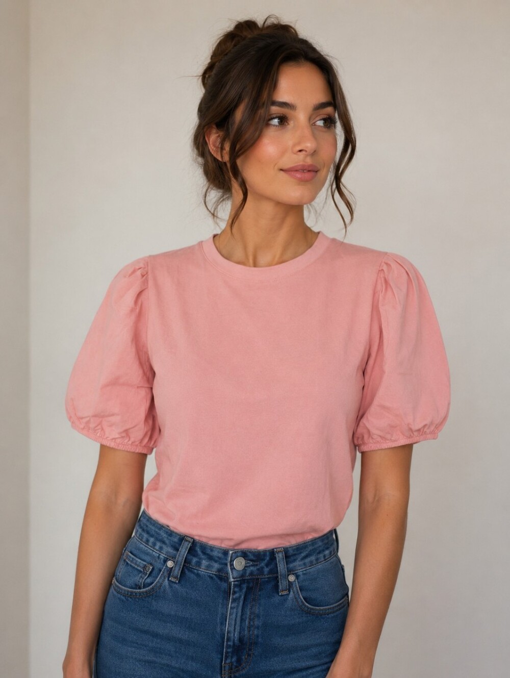 EDC BY ESPRIT PINK PUFF SLEEVE TOP SIZE SMALL